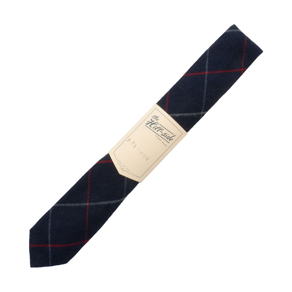 The Hill-side Brushed Indigo Flannel Pointed Tie, Narrow Check — available at Norwood