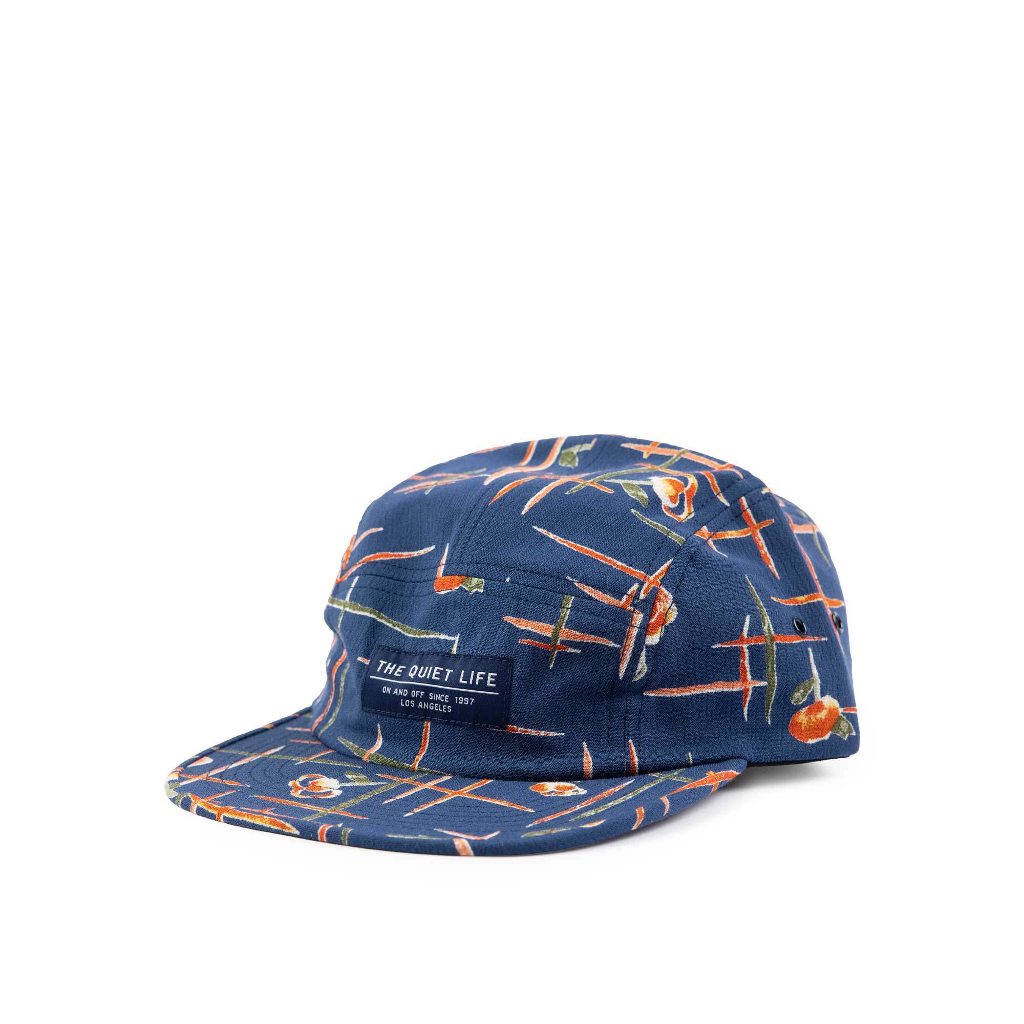 Quiet Life Deco 5 panel hat, blue/orange — available at Norwood