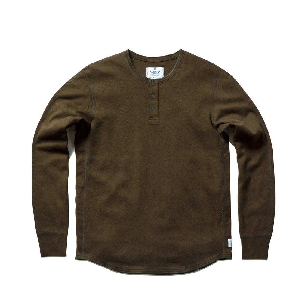 Reigning Champ Mesh Flatback LS Henley — available at Norwood