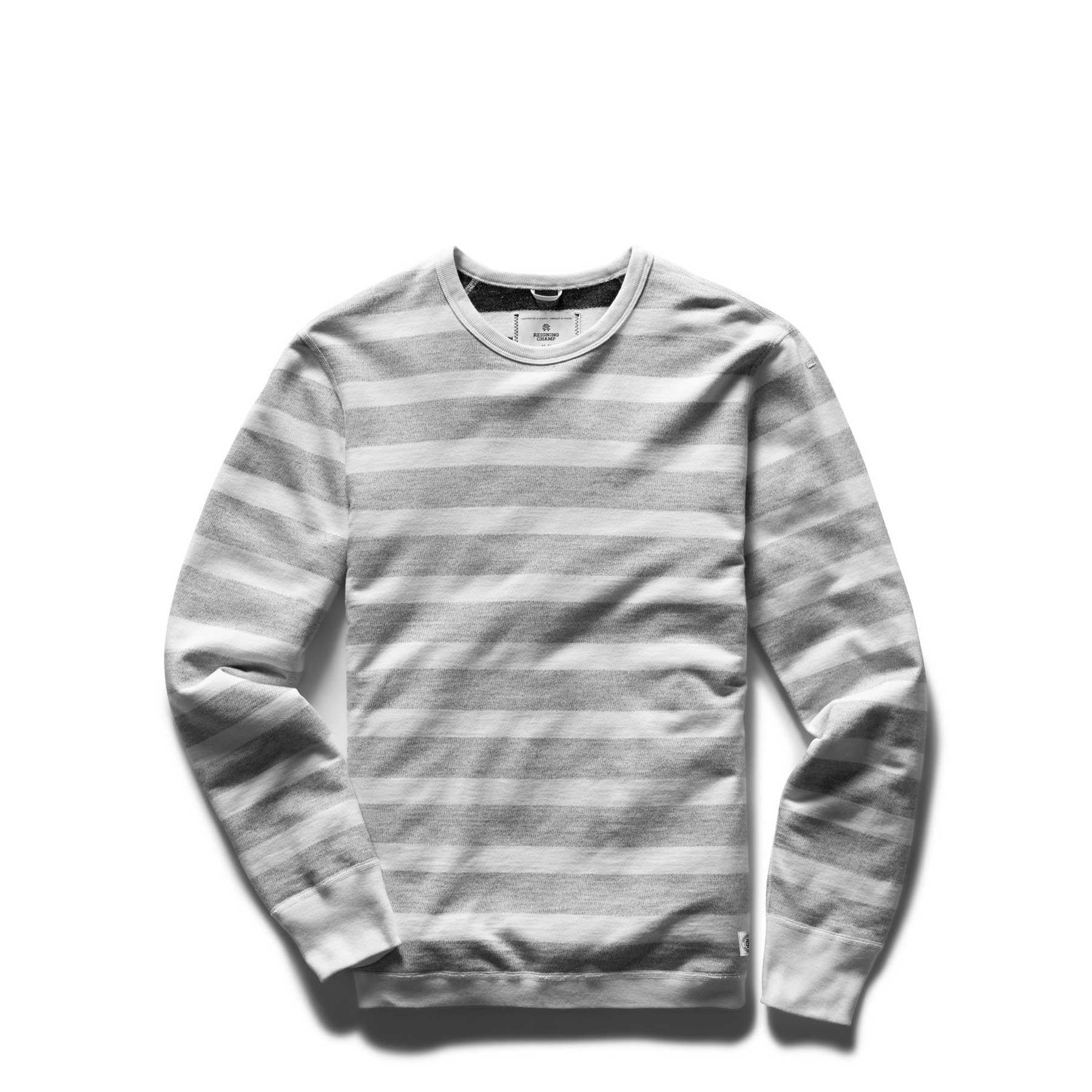 Reigning Champ Knit Striped Terry reversible crewneck — available at Norwood