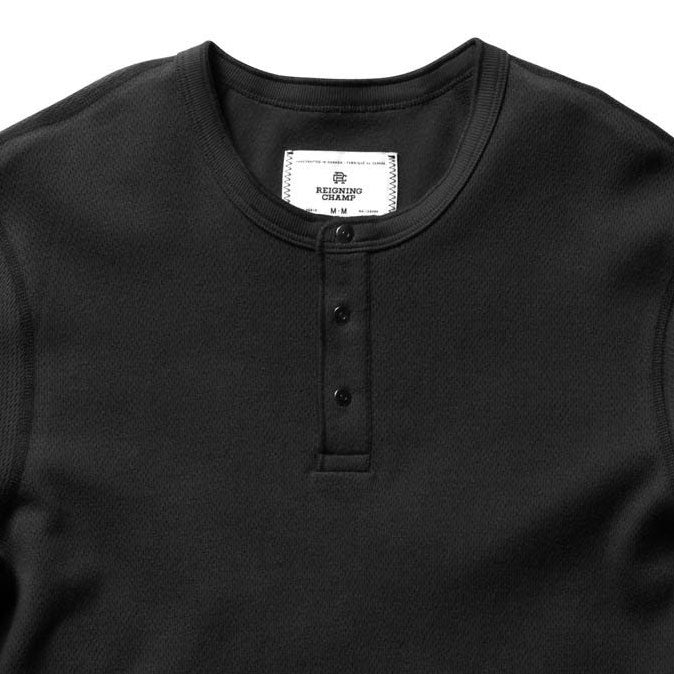 Reigning Champ Mesh Flatback L/S Henley — available at Norwood