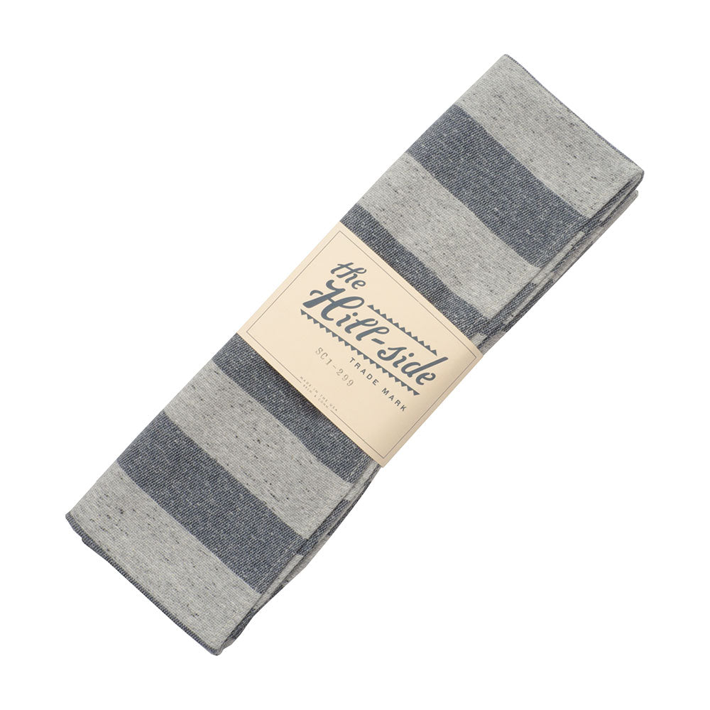 The Hill-side Cotton Blend Blanket Twill Scarf, Grey/Navy Border — available at Norwood