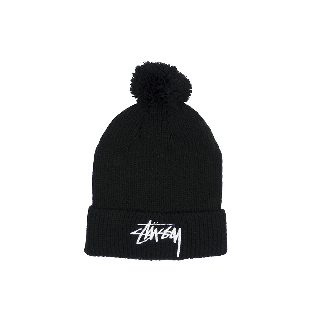 Stussy Stock Pom Beanie, Black — available at Norwood