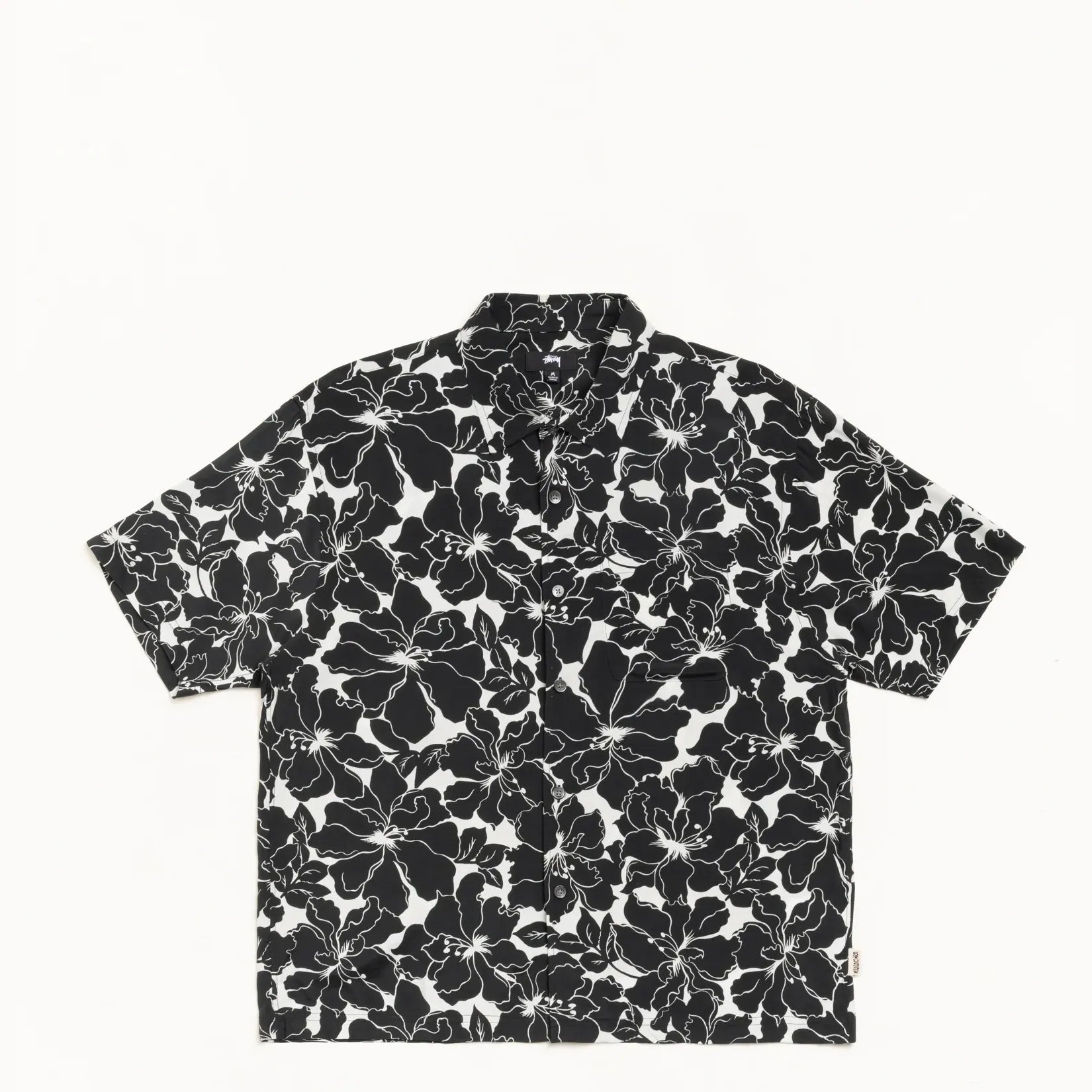 Stussy Floral Hawaiian Shirt, black — available at Norwood