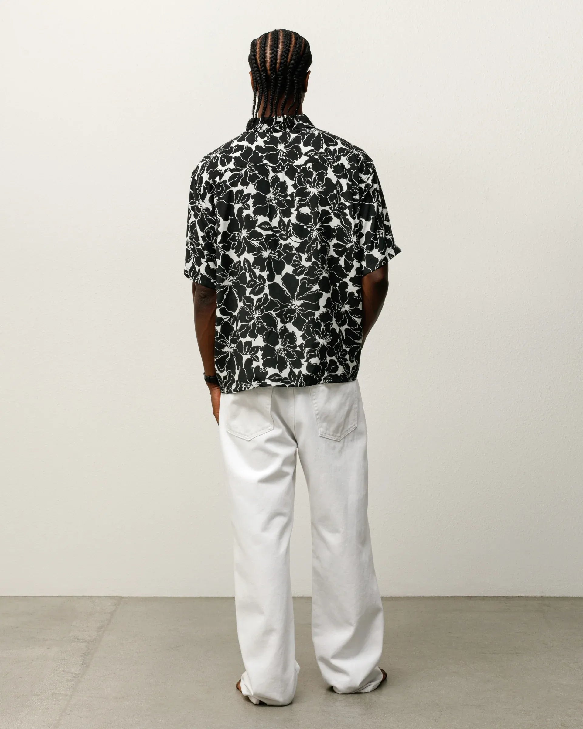 Stussy Floral Hawaiian Shirt, black — available at Norwood