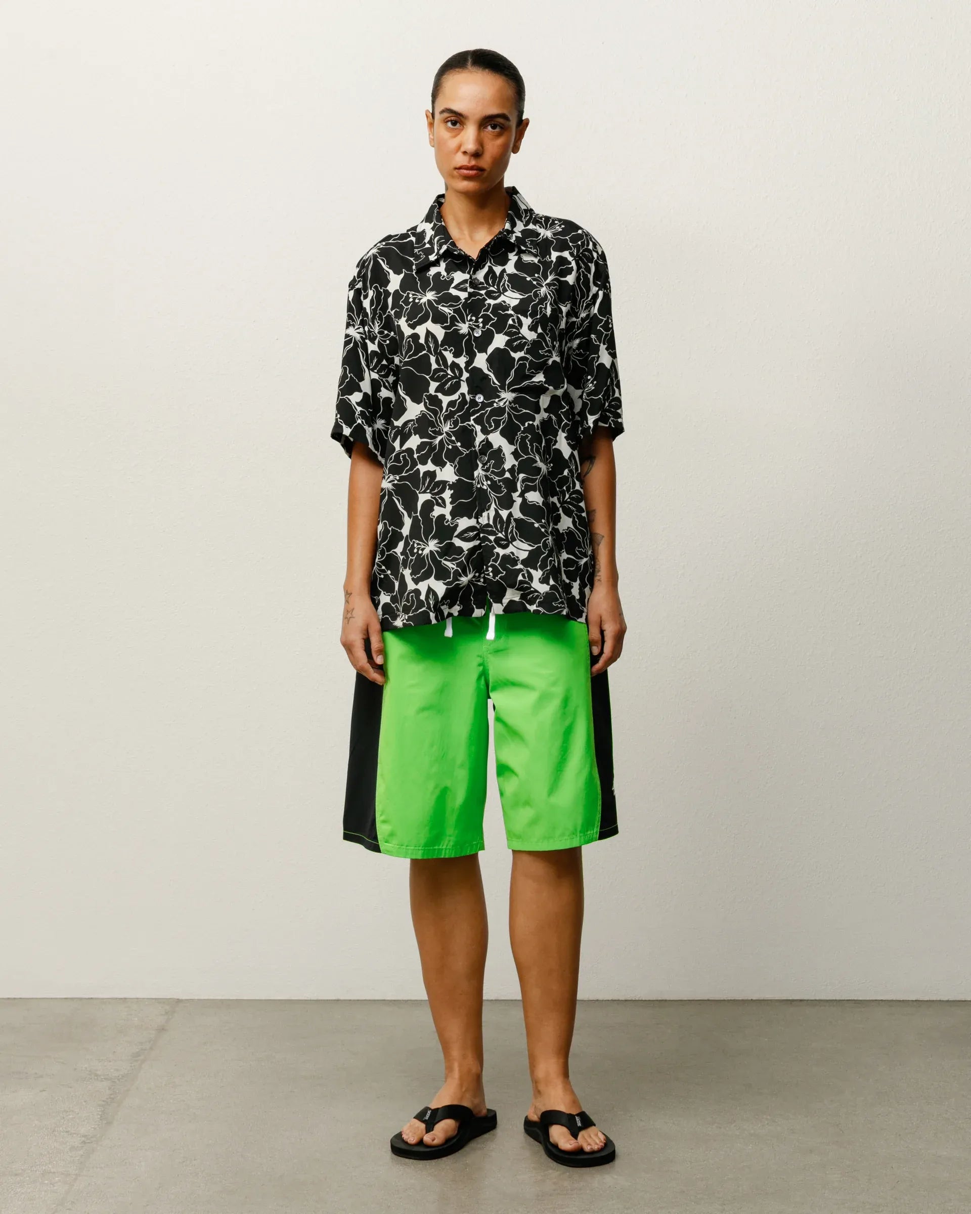 Stussy Floral Hawaiian Shirt, black — available at Norwood