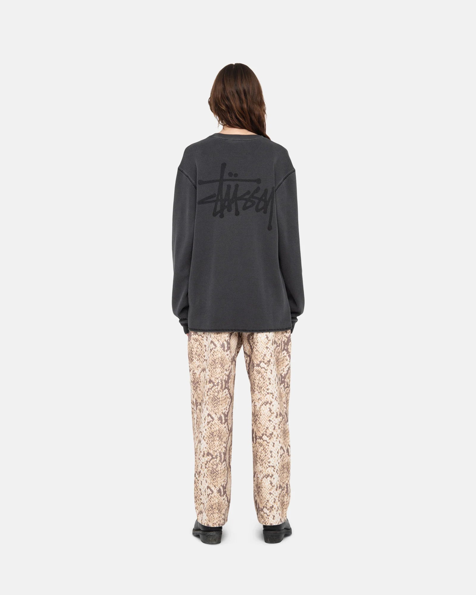 Stussy Basic Stock Long Sleeved Thermal, washed black — available at Norwood
