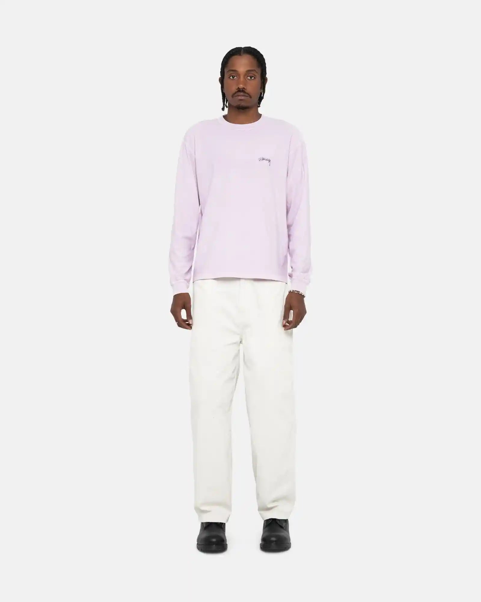 Stussy Lazy Long Sleeved Tee, lilac — available at Norwood