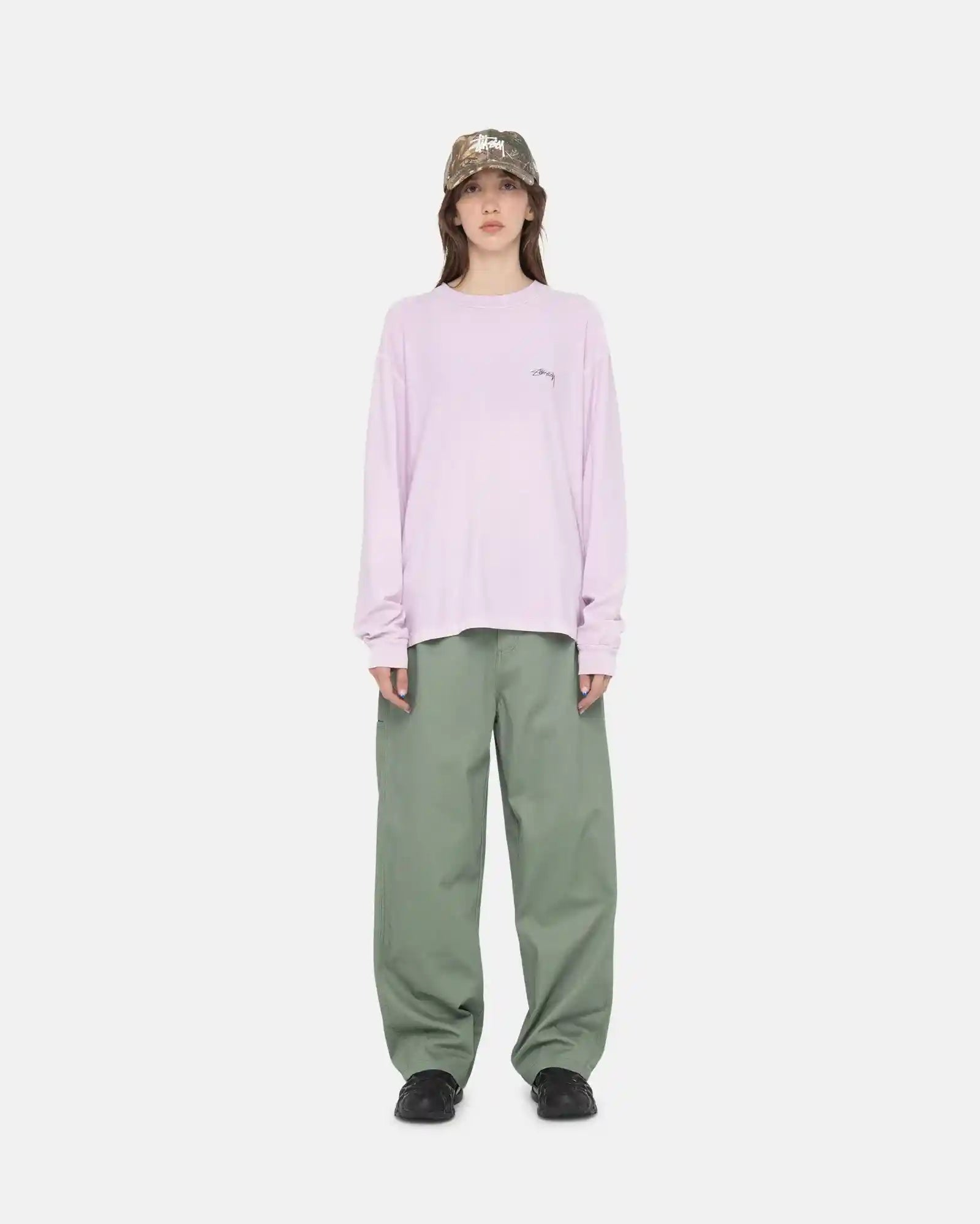 Stussy Lazy Long Sleeved Tee, lilac — available at Norwood