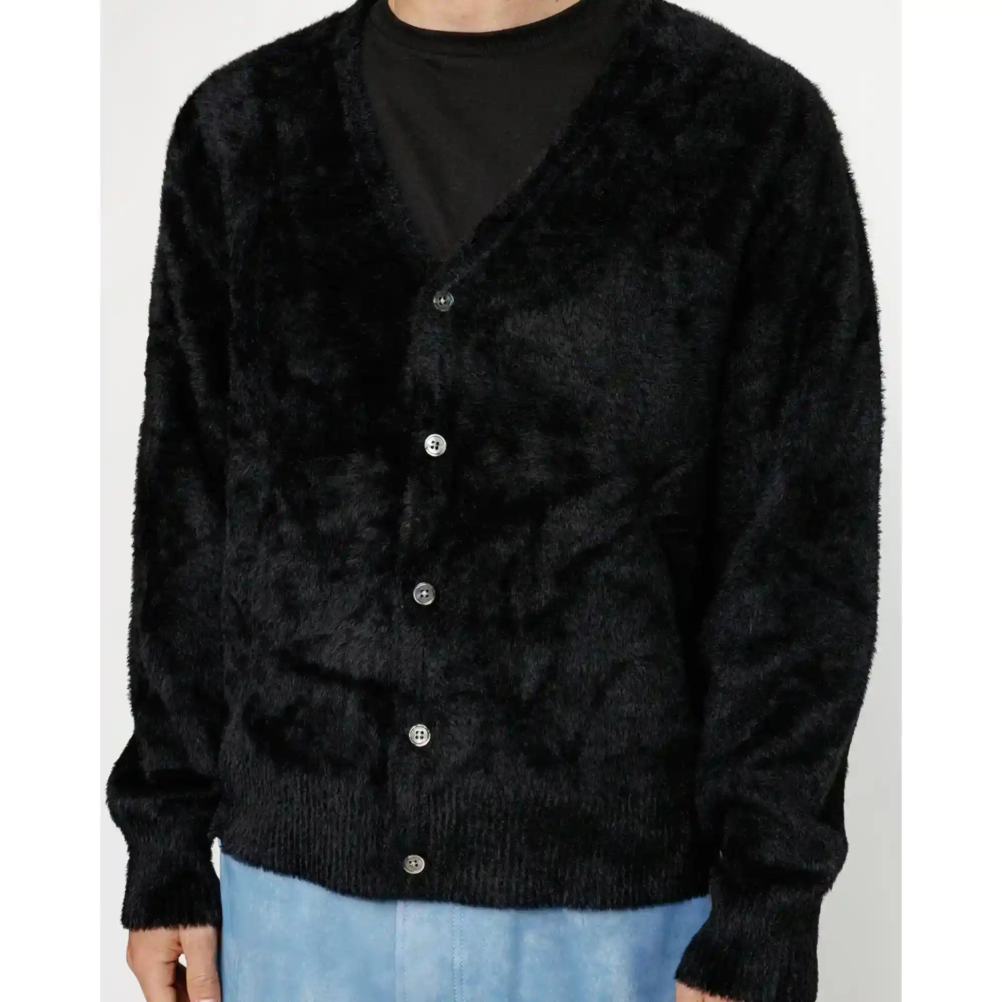 Black shaggy cardigan discount