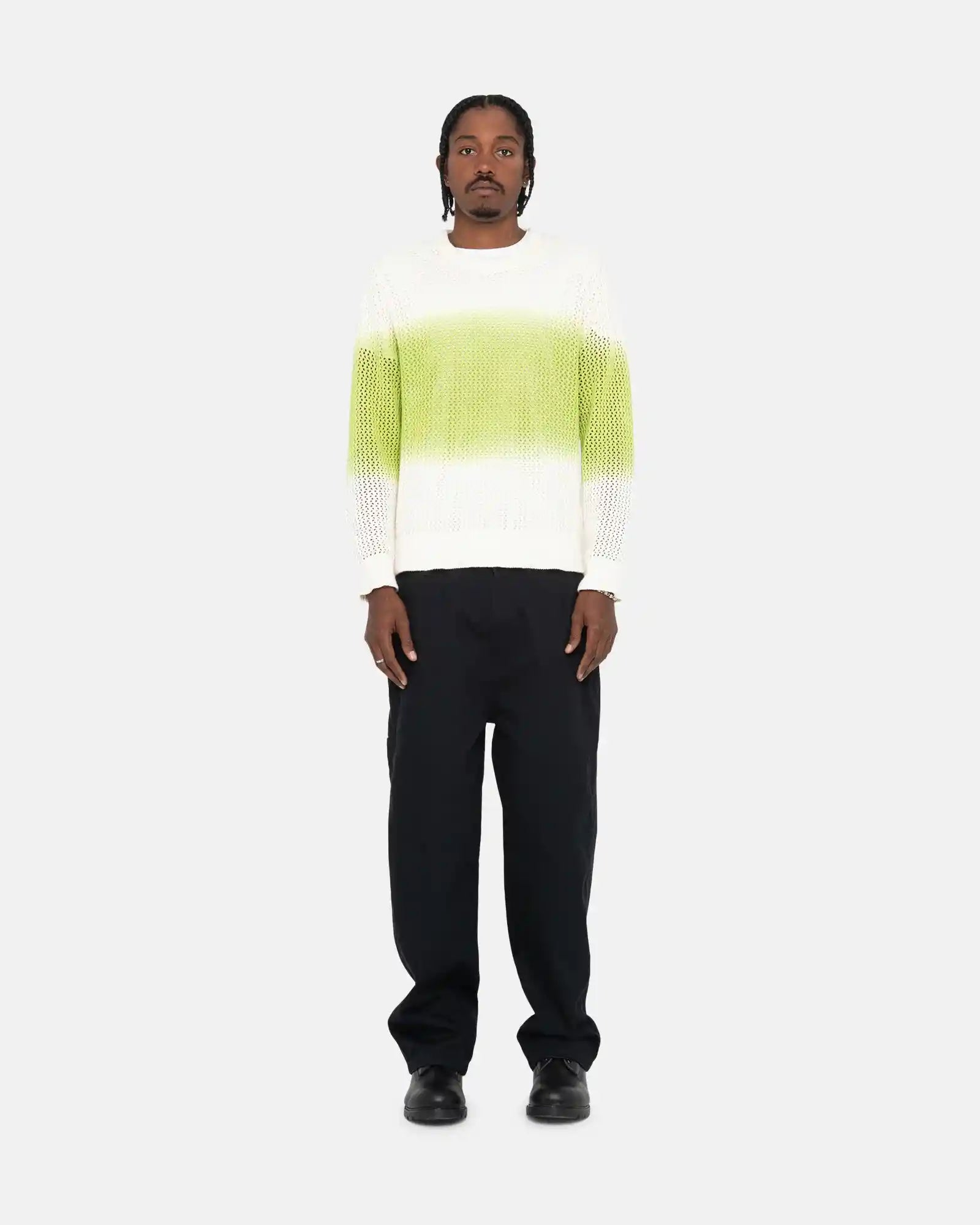Stussy Pigment Dyed Loose Gauge Sweater, bright green — available at Norwood