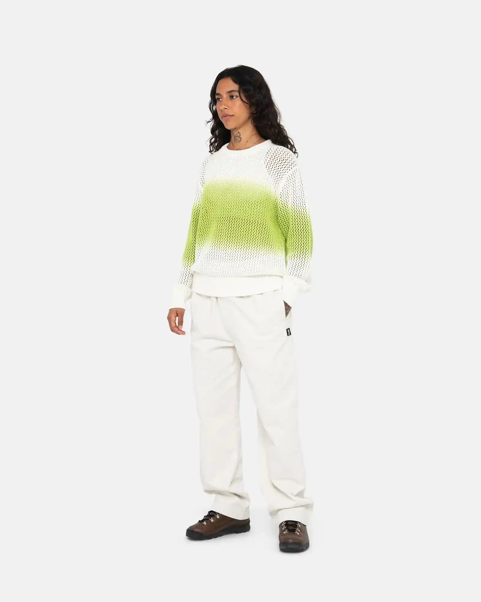 Stussy Pigment Dyed Loose Gauge Sweater, bright green — available at Norwood