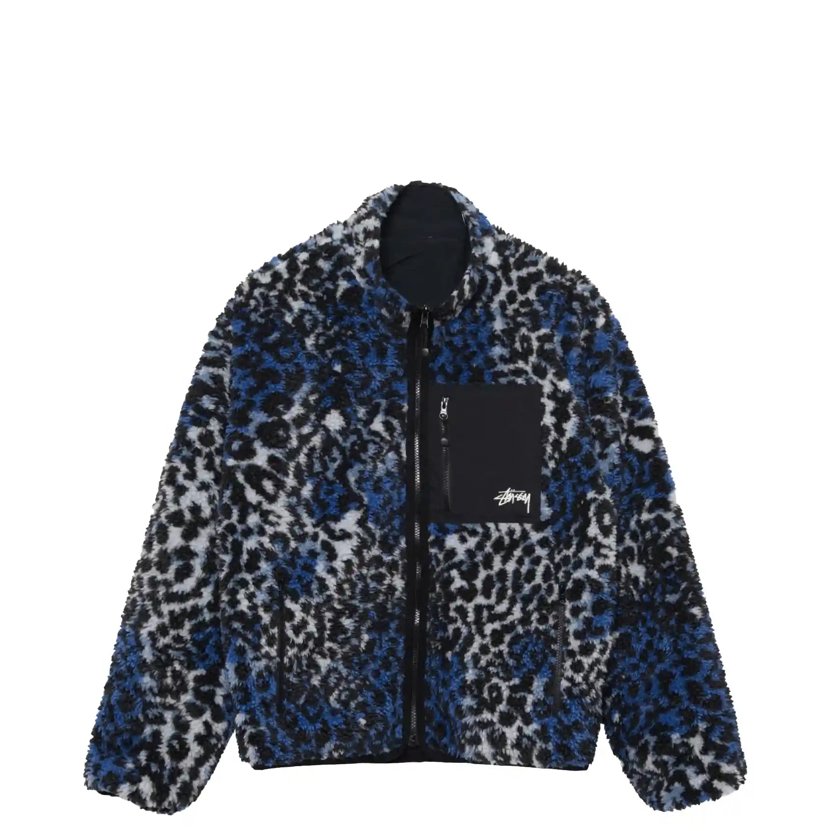 Stussy Sherpa Reversible Jacket, blue leopard – Norwood Stussy Sherpa Reversible Jacket, blue leopard – Norwood