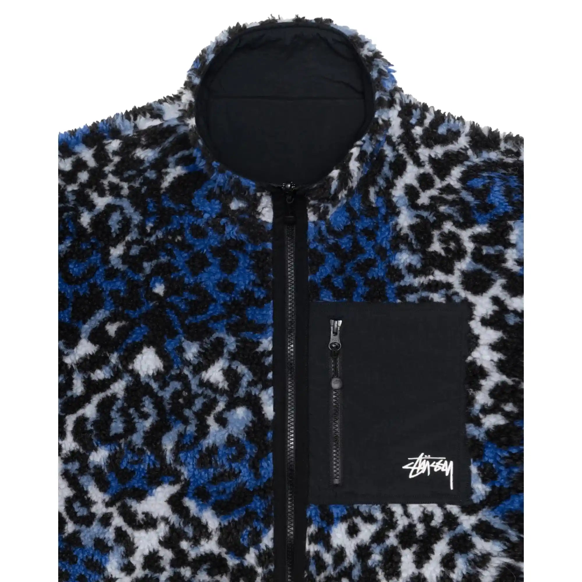Stussy Sherpa Reversible Jacket, blue leopard – Norwood Stussy Sherpa Reversible Jacket, blue leopard – Norwood