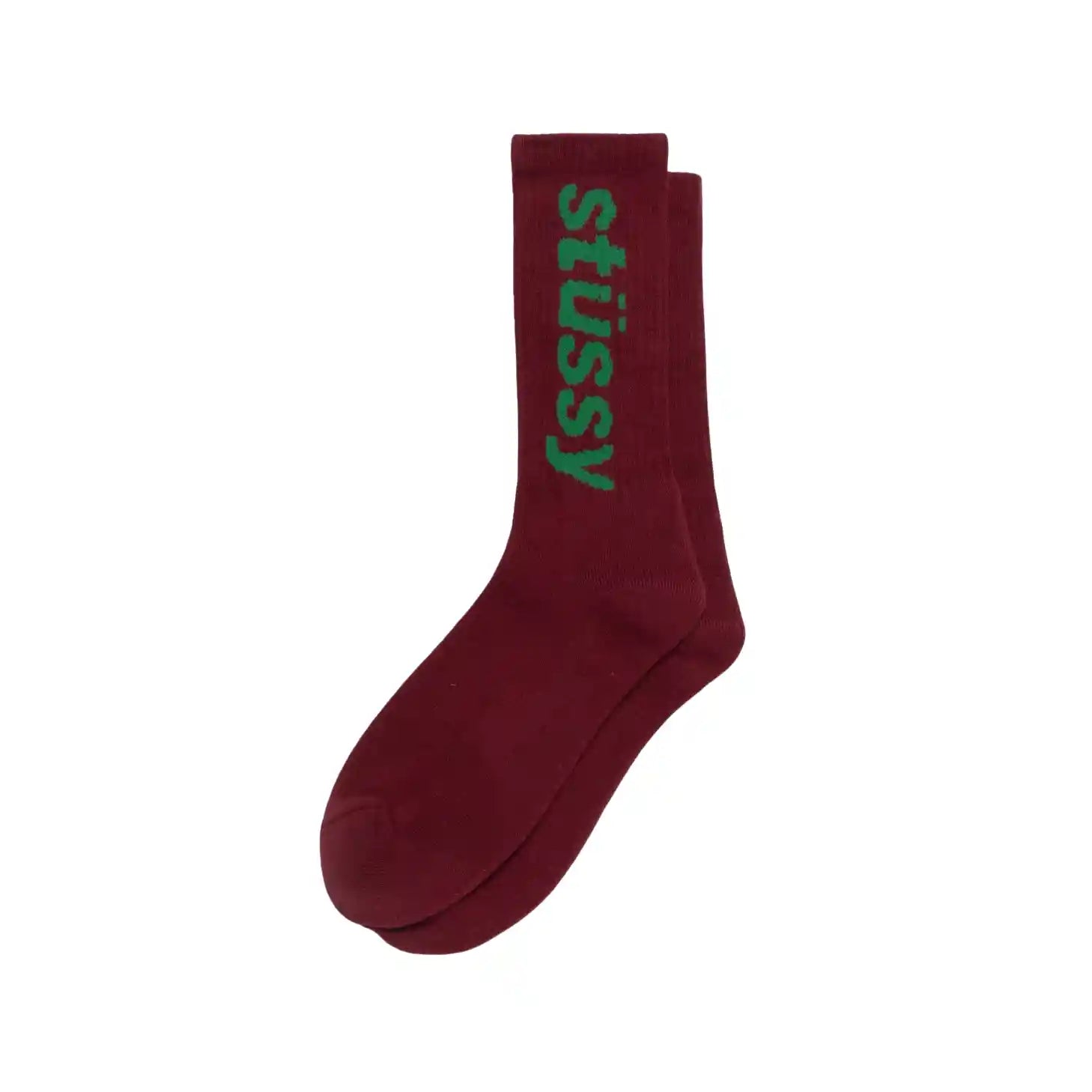 Stussy Helvetica Crew Socks, wine/forest