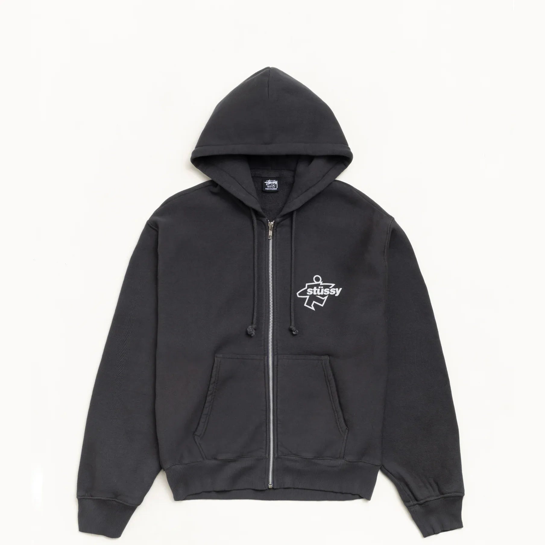 Stussy Surf Size Garment Dyed Zip Hood, faded black — available at Norwood