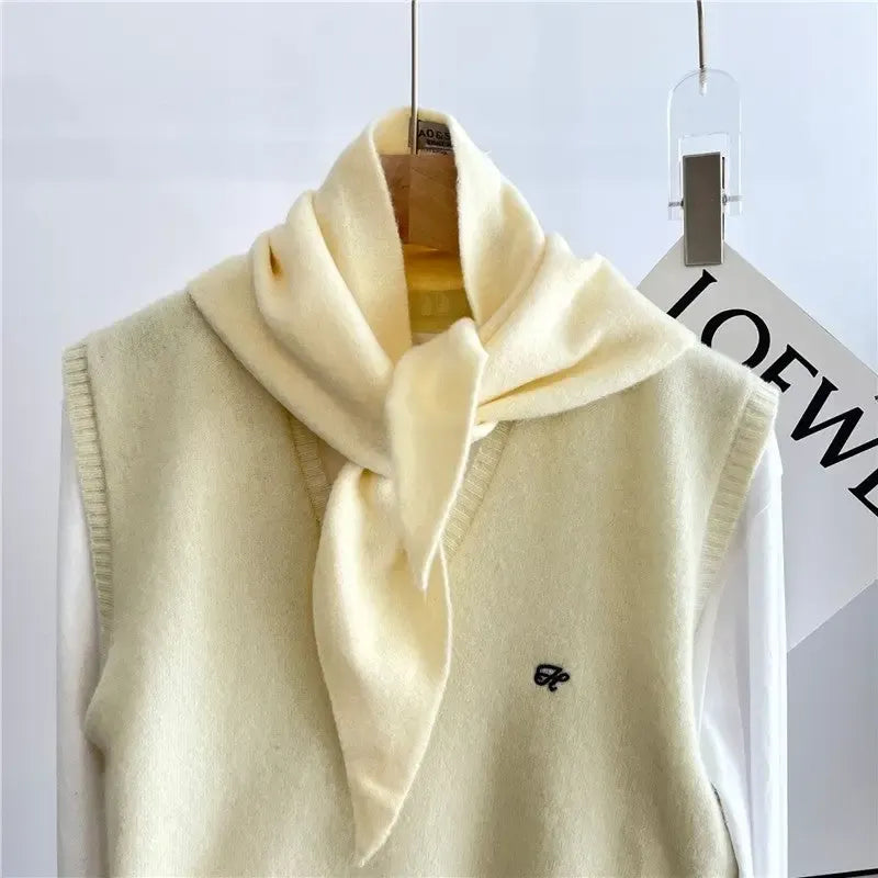 Pure Color Wool Blend Knit Triangle Scarf, cream — available at Norwood