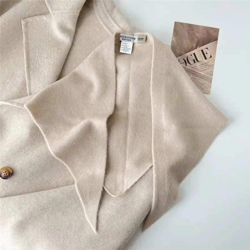 Solid Color Wool Knit Triangle Scarf, mushroom — available at Norwood