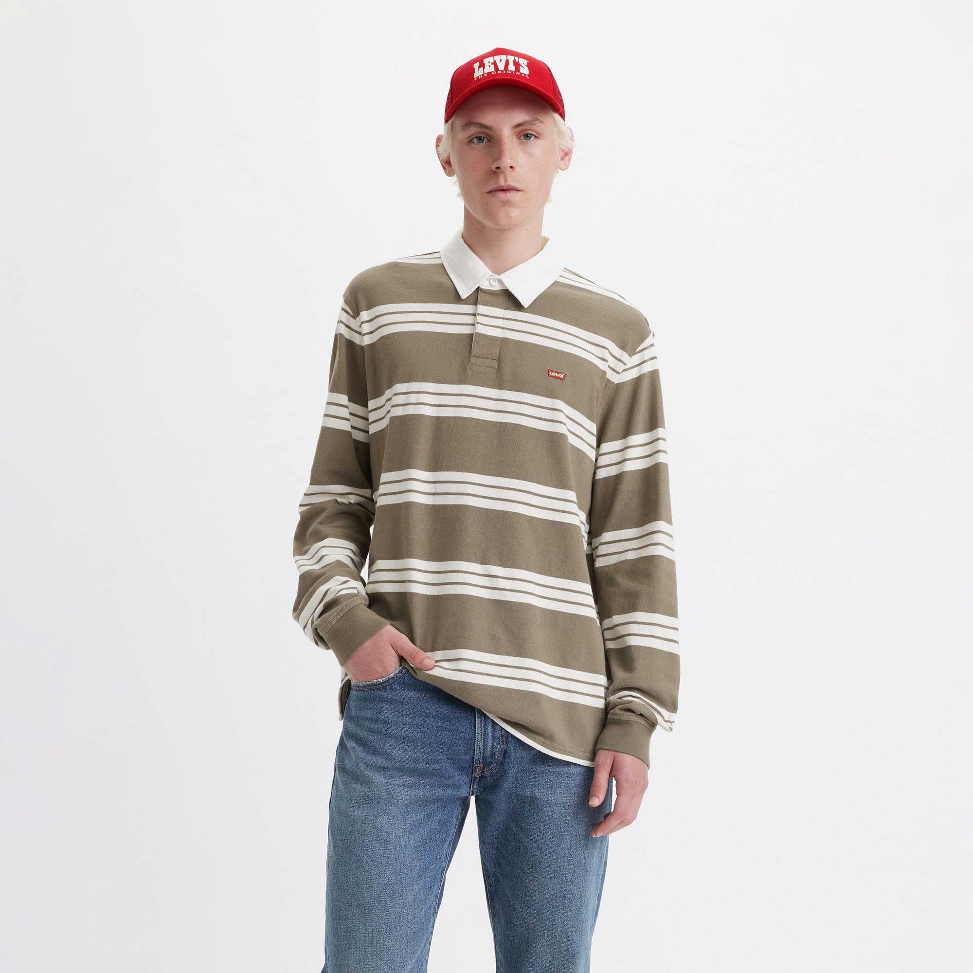 Levi's Classic Rugby Shirt, hemlock stripe smokey olive