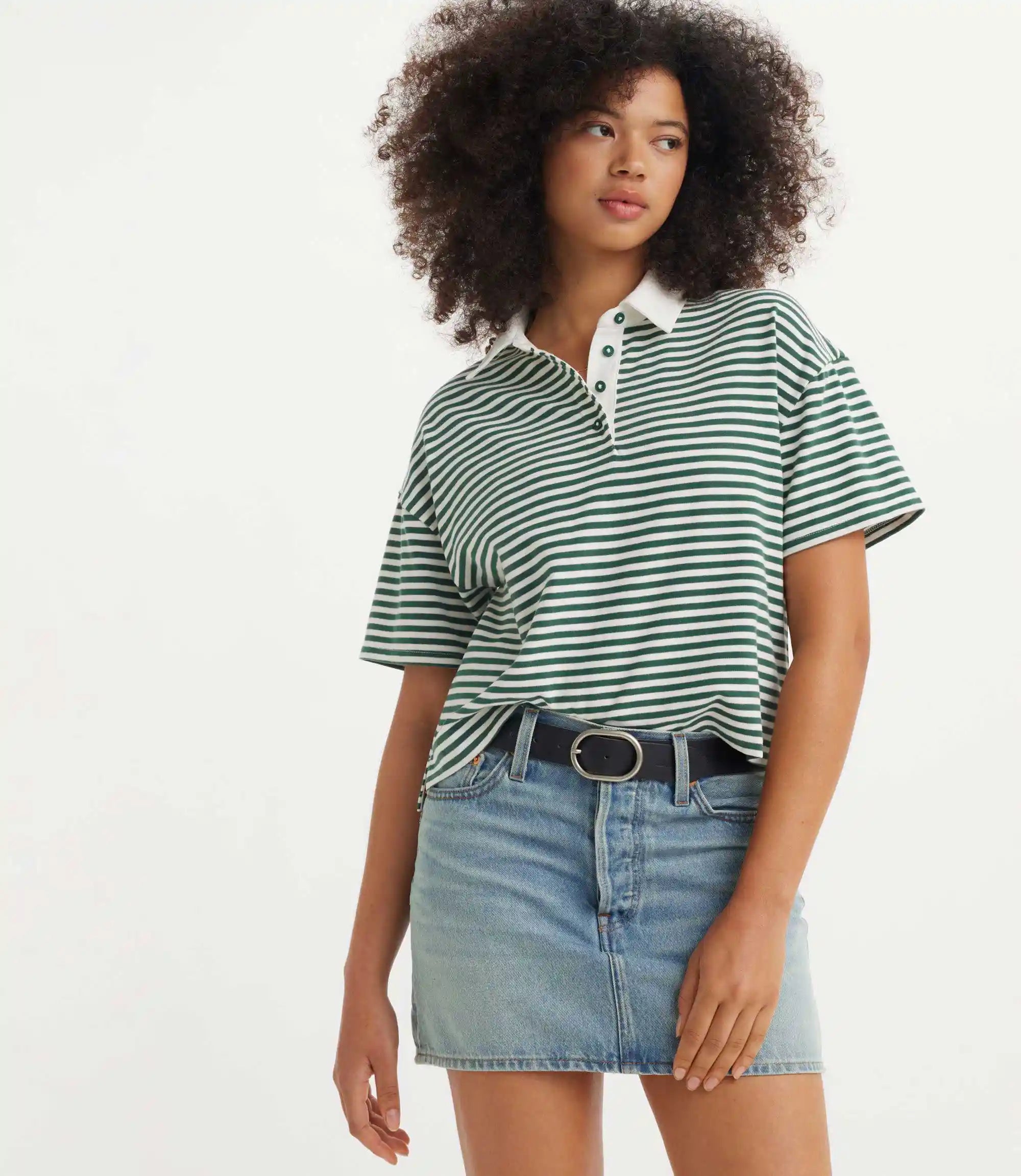 Levi's Womens Coco Short Sleeve Rugby Shirt, nova stripe bistro green — available at Norwood