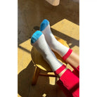 Le Bon Shoppe Womens Color Block Girlfriend Socks, blue red