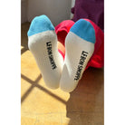 Le Bon Shoppe Womens Color Block Girlfriend Socks, blue red — available at Norwood
