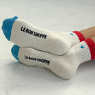 Le Bon Shoppe Embroidered Color Block Girlfriend Socks, blue red + heart — available at Norwood