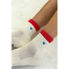 Le Bon Shoppe Embroidered Color Block Girlfriend Socks, blue red + heart — available at Norwood