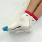 Le Bon Shoppe Embroidered Color Block Girlfriend Socks, blue red + heart — available at Norwood