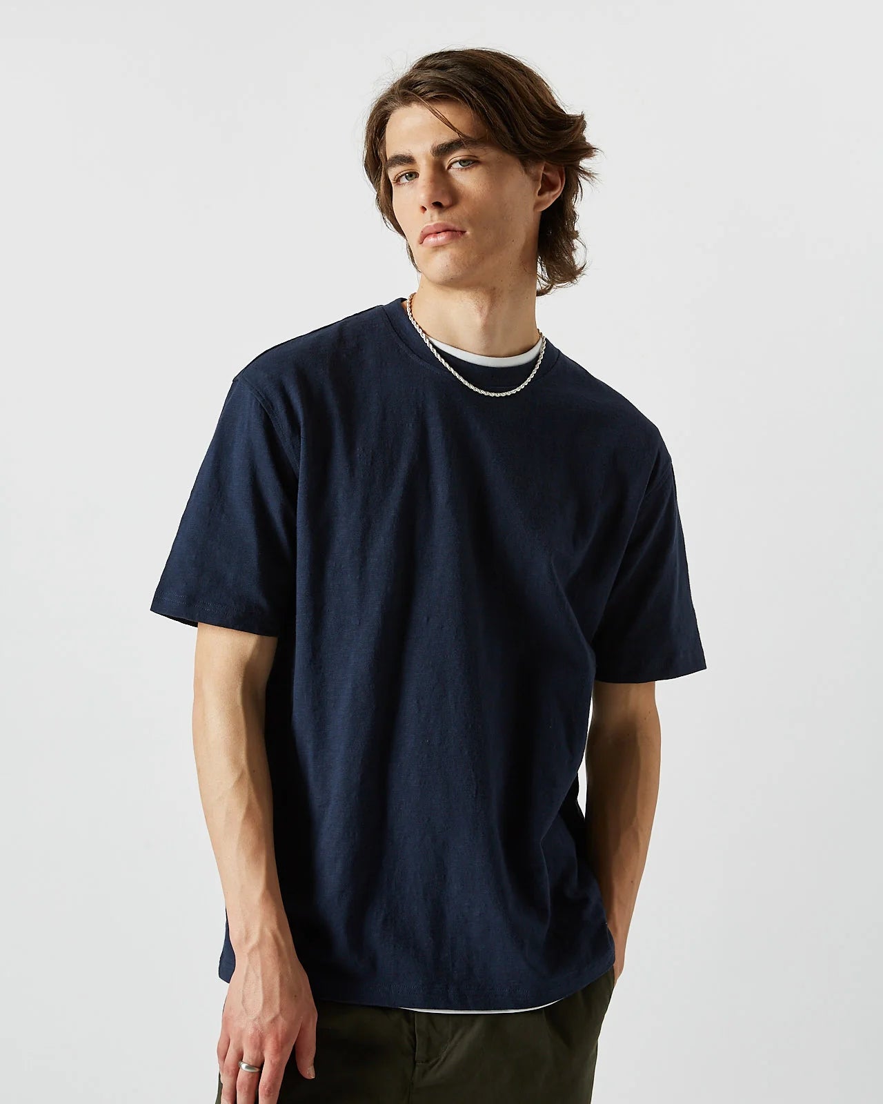 Minimum Heon Short Sleeved T-Shirt, navy blazer — available at Norwood