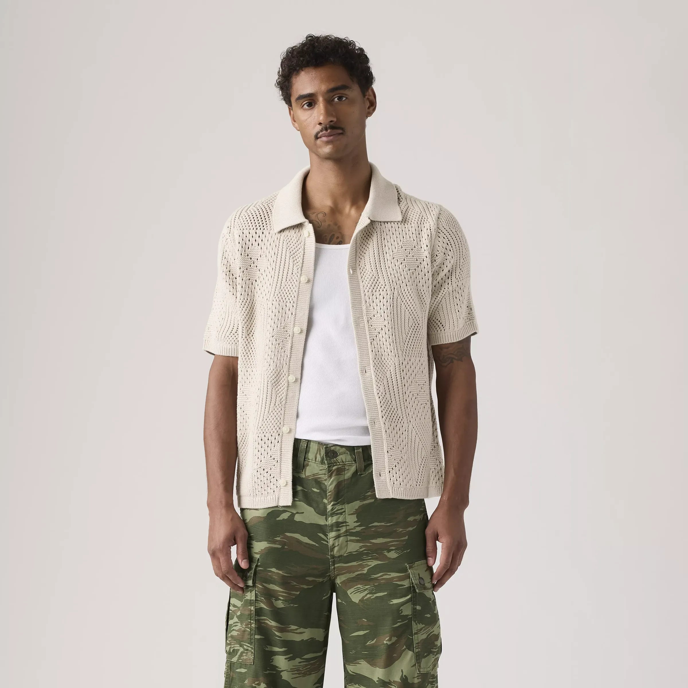 Levi's Sweater Camp Shirt, pumice stone — available at Norwood