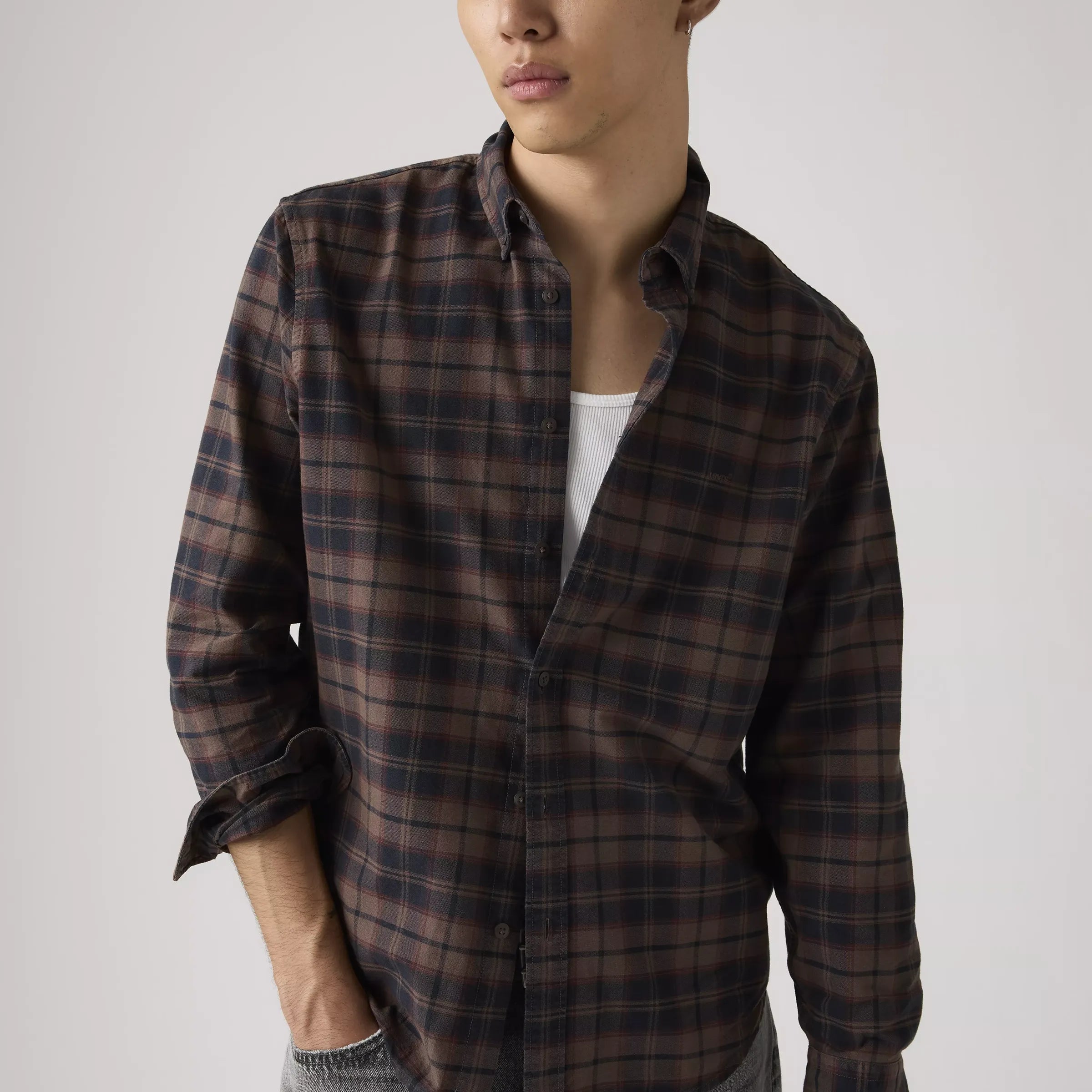 Levi's Authentic Button Down, chocolate garment dye — available at Norwood
