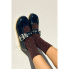 Le Bon Shoppe Polka Dot Sneaker Socks, cacao/blue — available at Norwood
