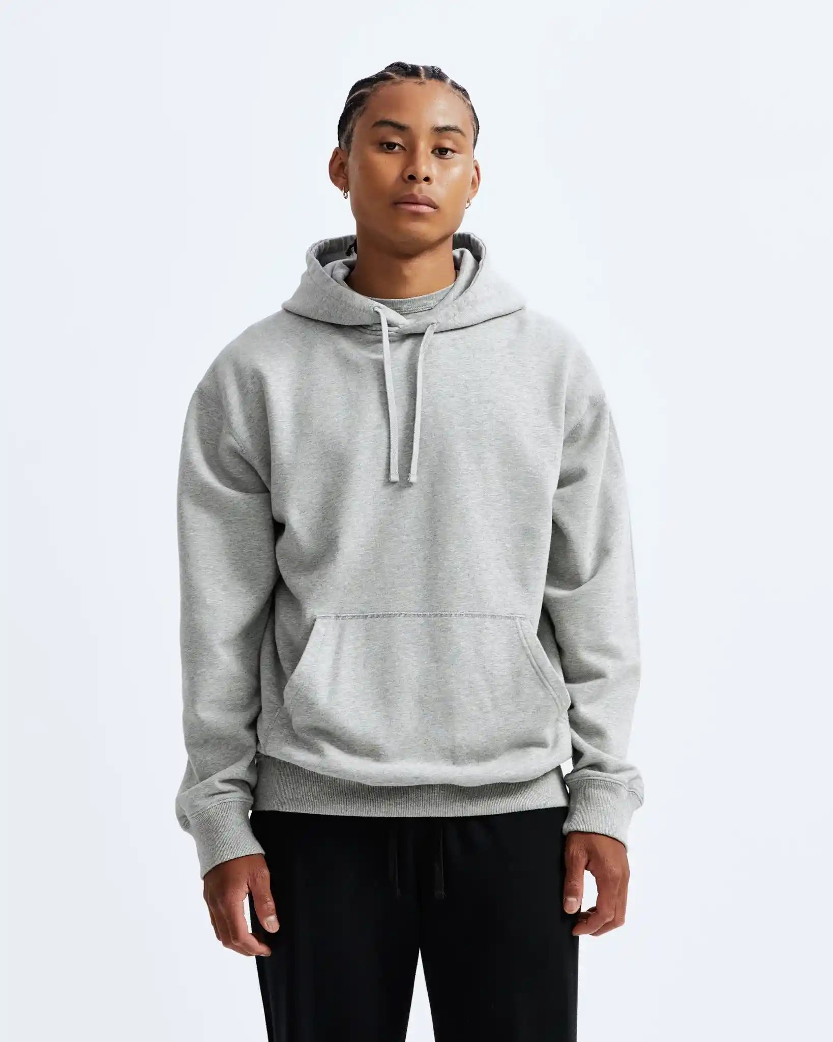 Reigning Champ Midweight Terry Relaxed Hoodie, heather grey — available at Norwood