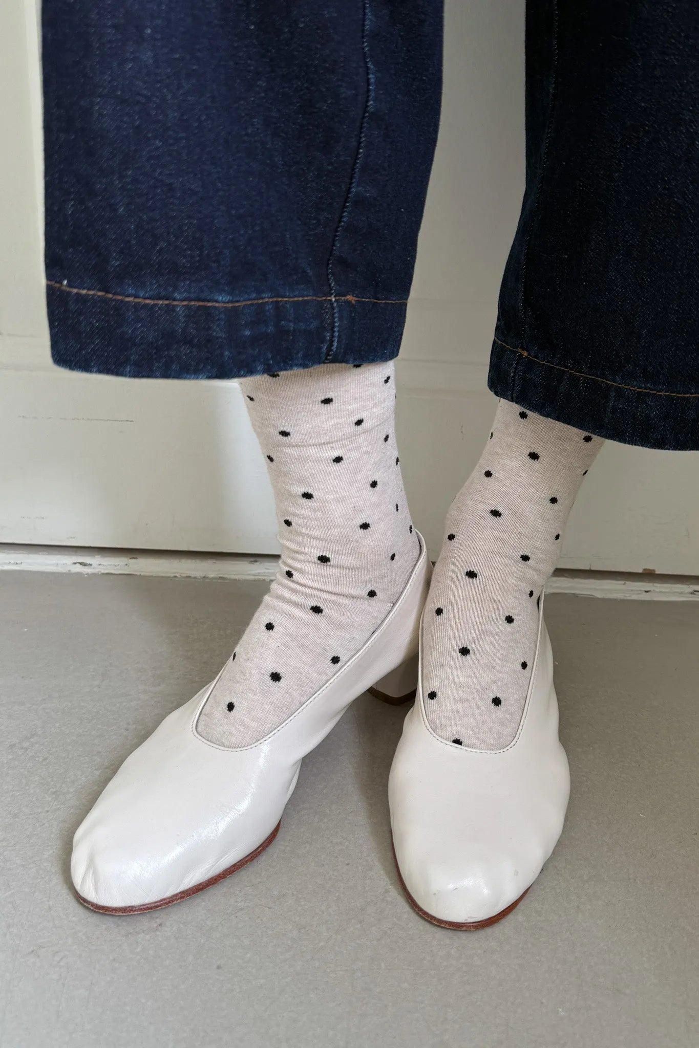 Le Bon Shoppe Sneaker Socks, polka dot - oatmeal / black — available at Norwood