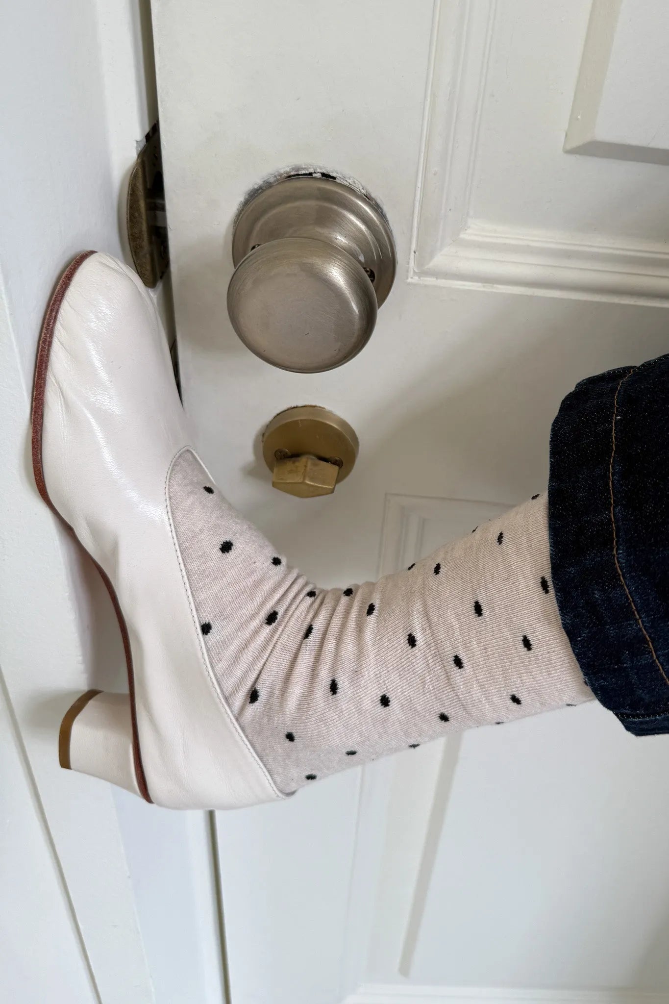 Le Bon Shoppe Sneaker Socks, polka dot - oatmeal / black — available at Norwood