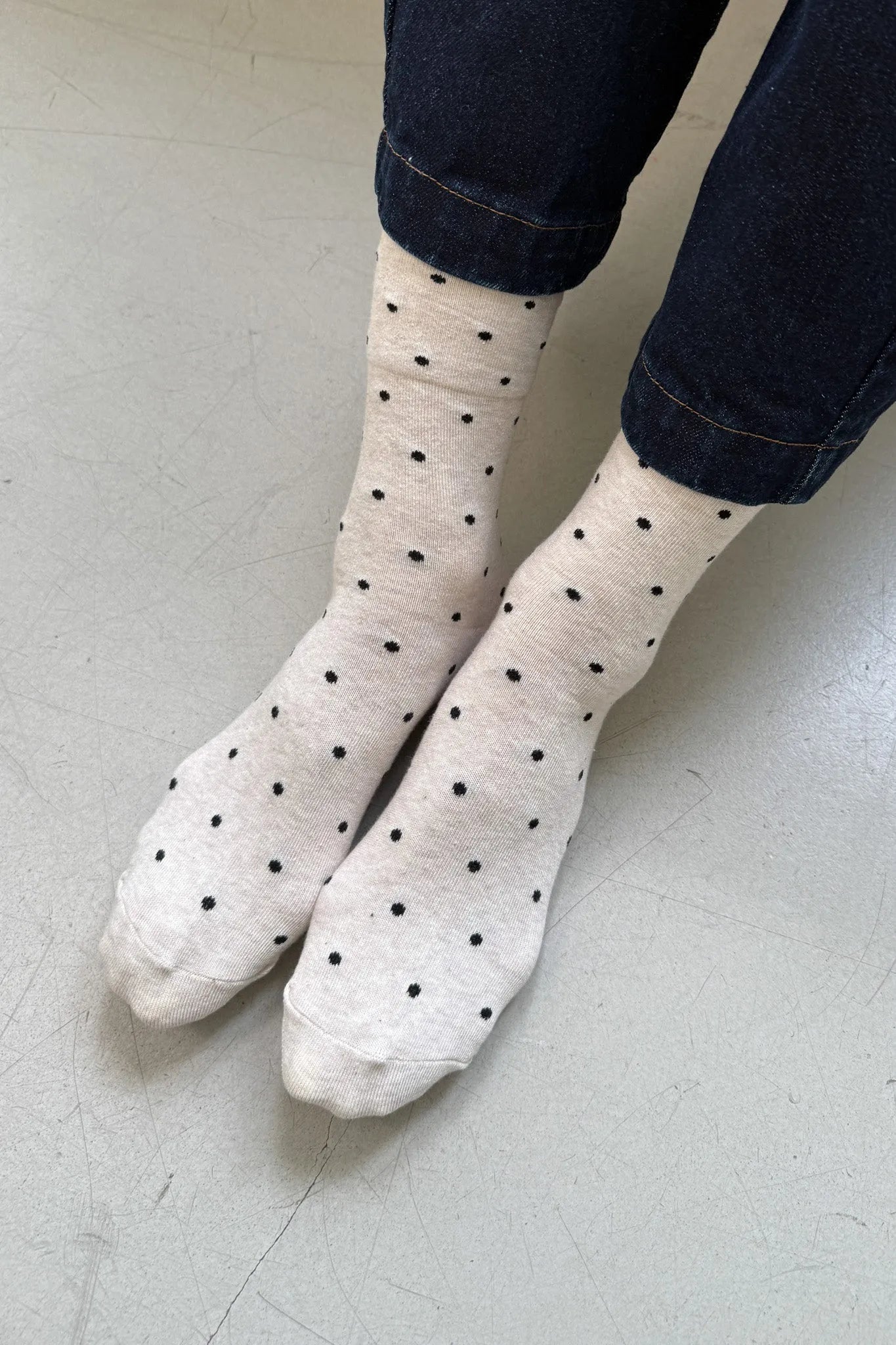 Le Bon Shoppe Sneaker Socks, polka dot - oatmeal / black — available at Norwood