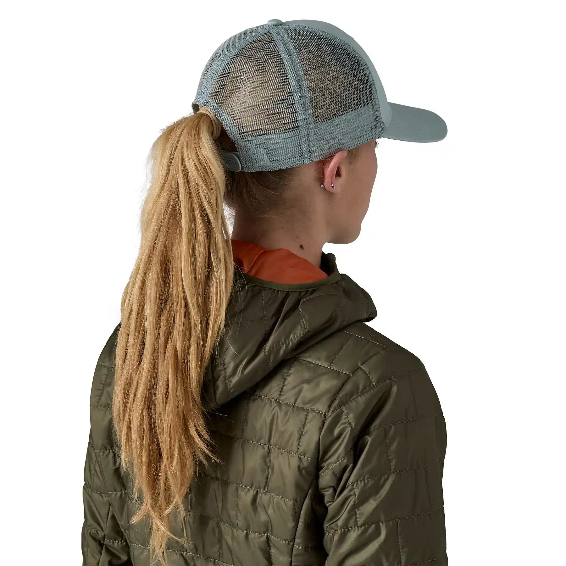Patagonia Take A Stand Trucker Hat, bayou badge: thermal blue — available at Norwood