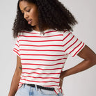 Levi's Womens Julie Slub Tee, saint stripe egret urban red — available at Norwood
