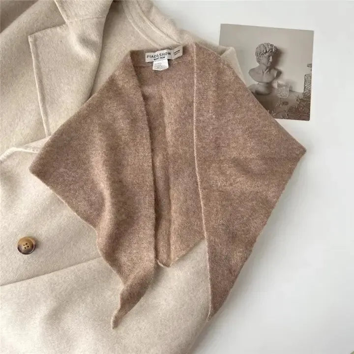 Solid Color Wool Knit Triangle Scarf, cinnamon — available at Norwood