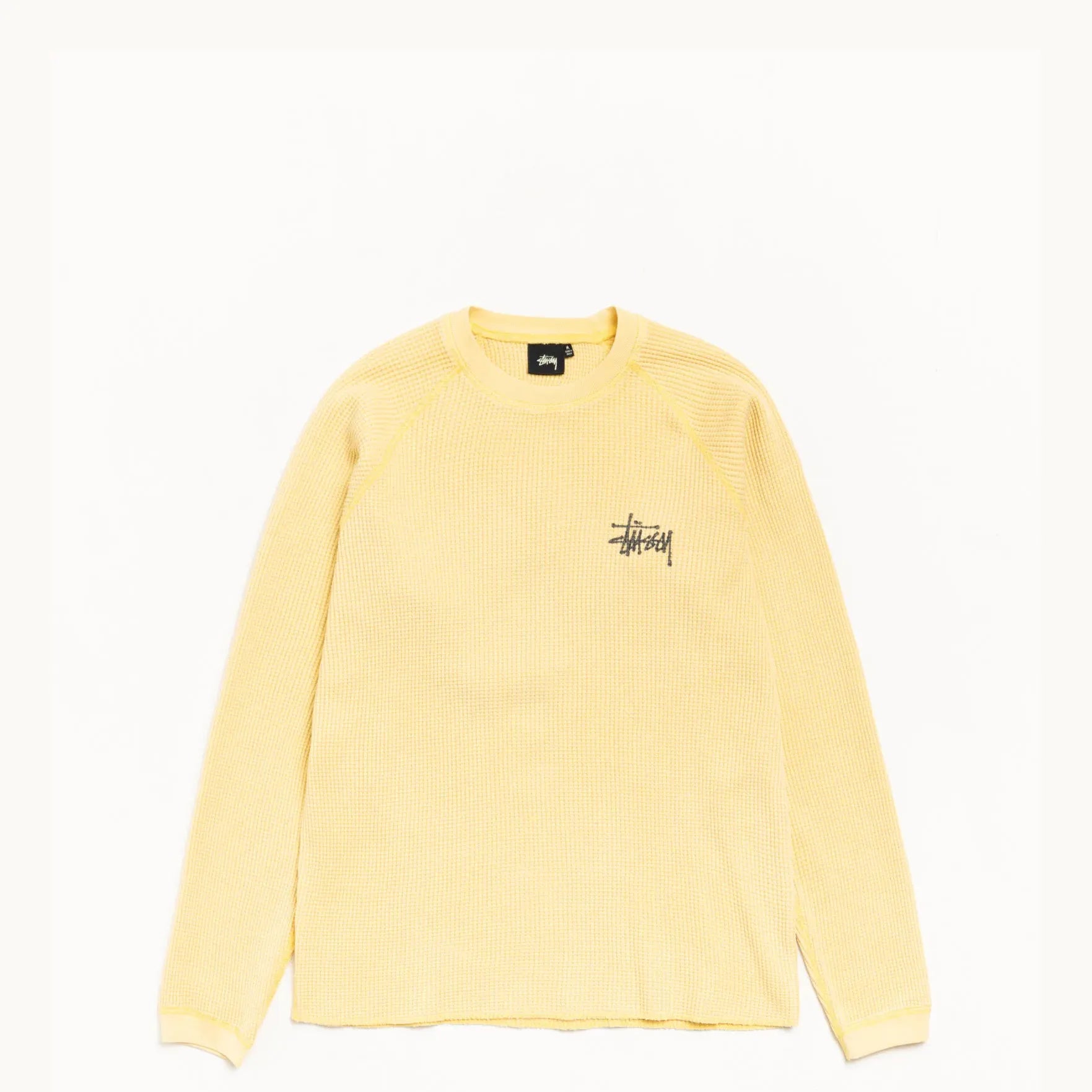 Stussy Basic Stock Raglan Thermal Shirt, pale yellow — available at Norwood