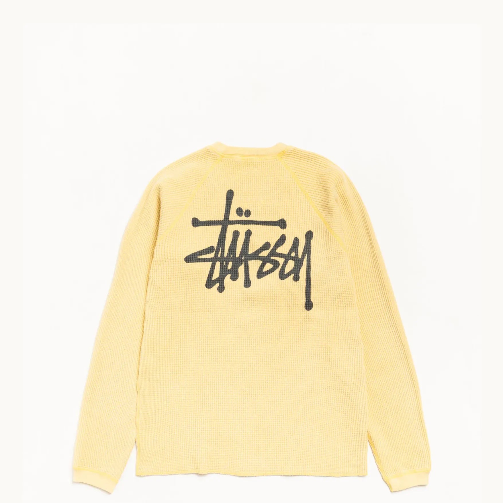 Stussy Basic Stock Raglan Thermal Shirt, pale yellow — available at Norwood