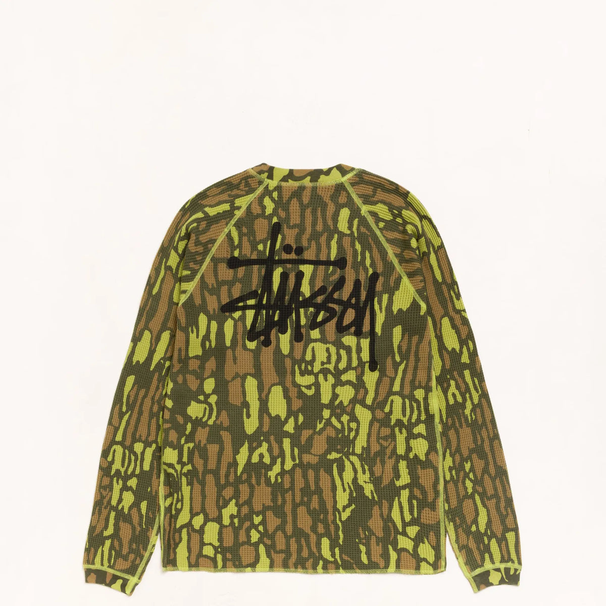 Stussy Raglan Thermal Basic Stock, tree bark camo — available at Norwood