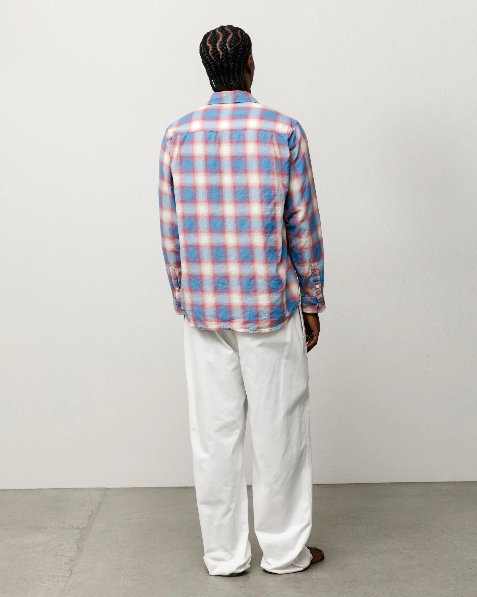 Stussy Beach Ombre Plaid Shirt, blue — available at Norwood