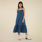 NLT Womens Bonnie Bow Denim Midi Dress, medium wash — available at Norwood