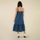 NLT Womens Bonnie Bow Denim Midi Dress, medium wash — available at Norwood