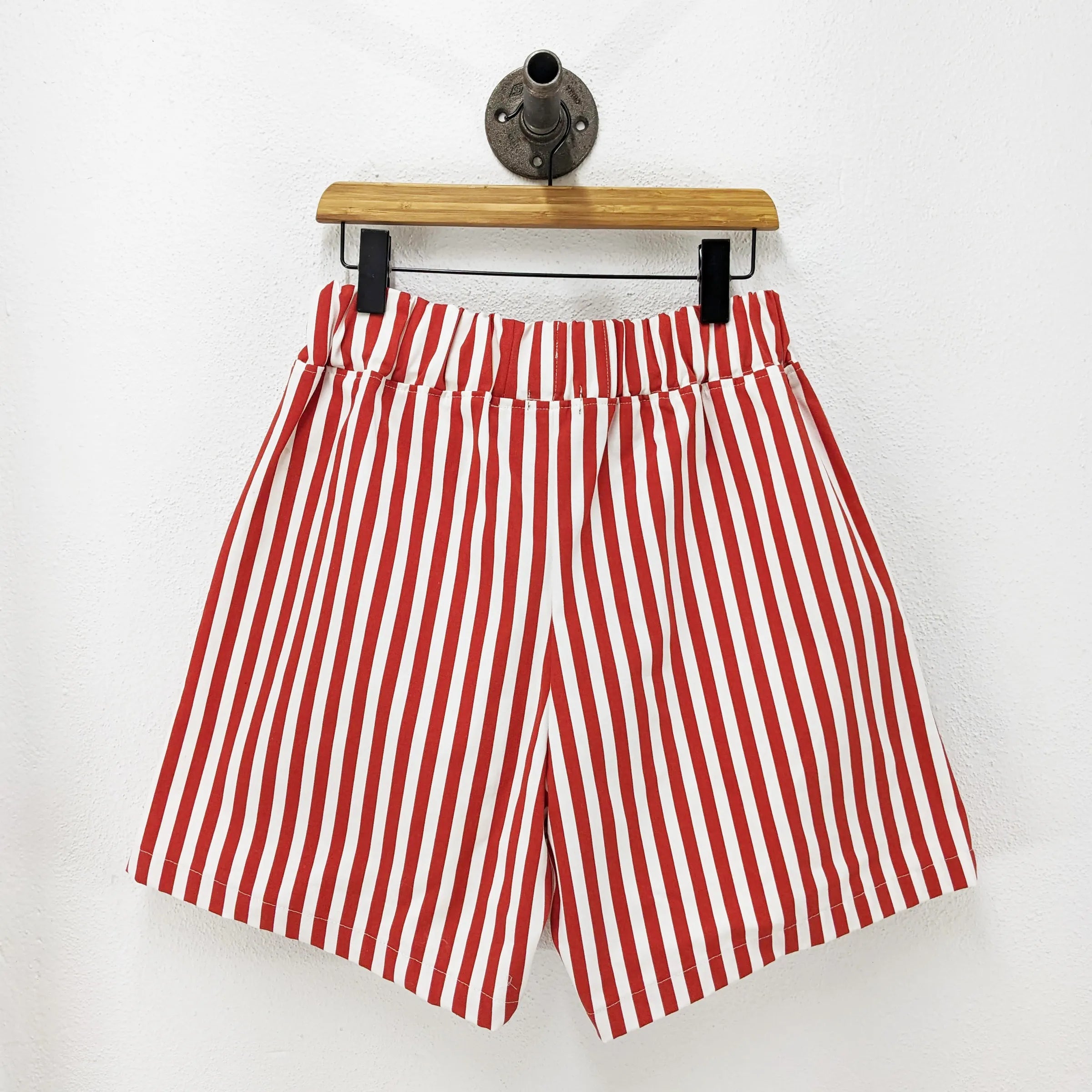 CUB Alia Shorts, wide red & white stripe — available at Norwood