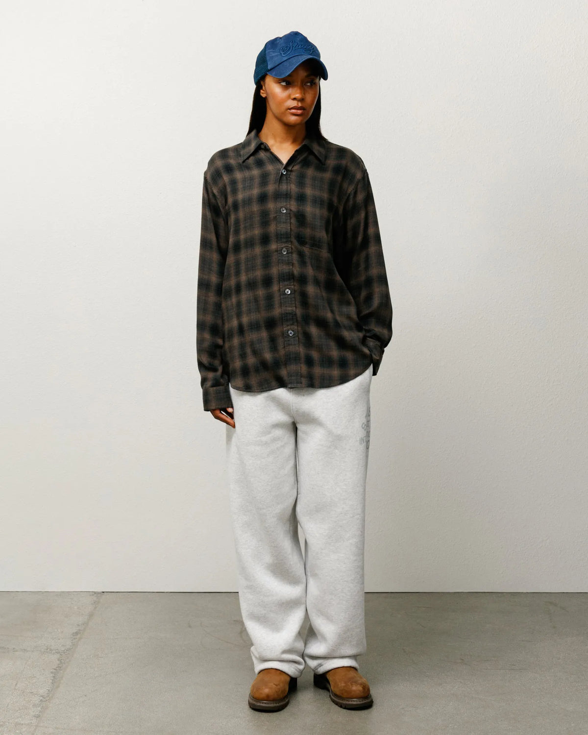 Stussy Matthew Printed Plaid Shirt, brown — available at Norwood