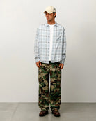 Stussy Matthew Printed Plaid Shirt, light blue — available at Norwood