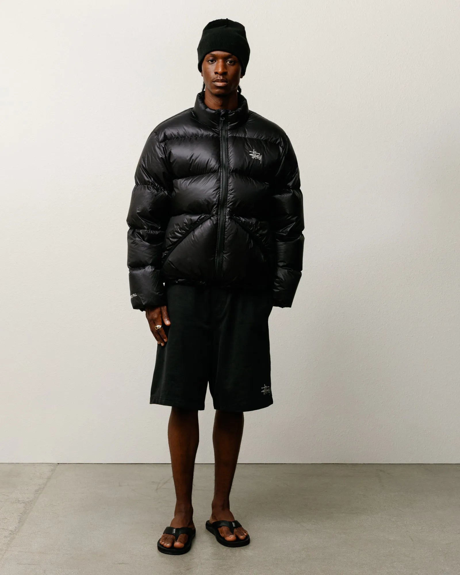 Stussy Micro Ripstop Mock Down Jacket, jet black — available at Norwood